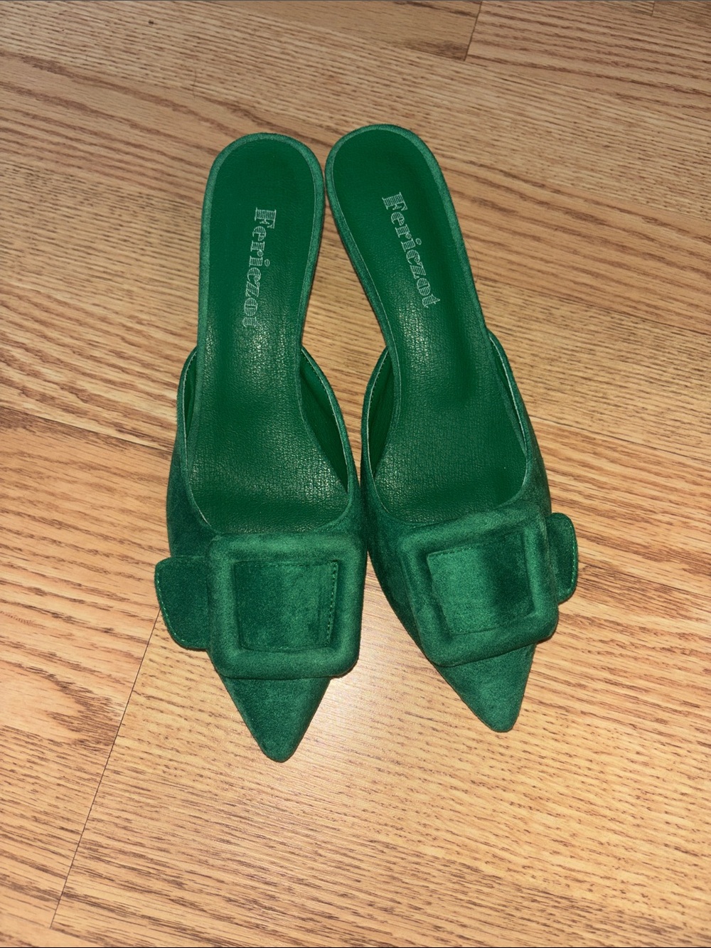 Ferinazot Green Pointed-Toe Suede Mules